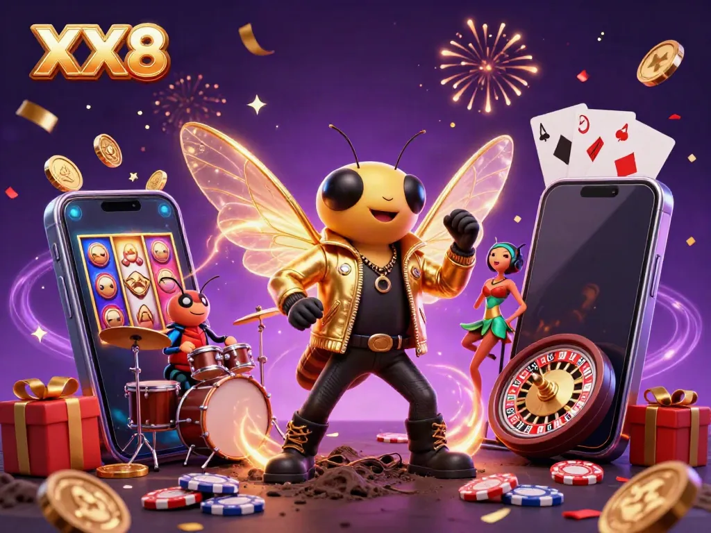 Engage in thrilling gaming at XX8 with animated characters and exciting casino elements.