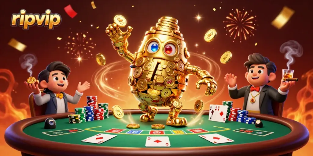 Experience thrilling gameplay at ripvip with the dynamic golden golem amidst poker excitement and winning moments.