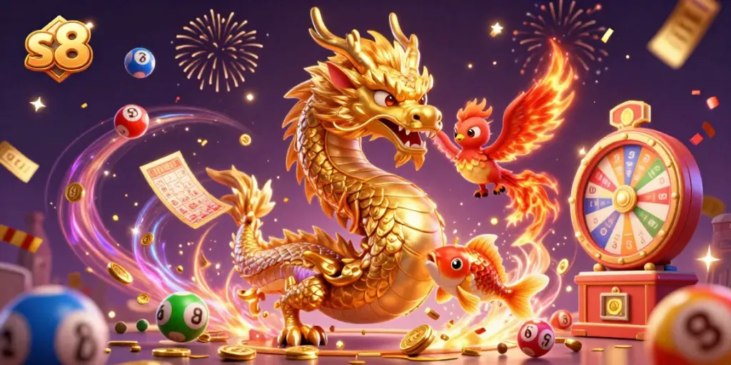 Experience thrilling gameplay at s8 as the golden dragon and phoenix soar among vibrant gaming elements.