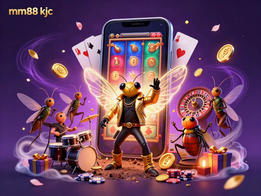 Experience the excitement of mm88 kjc with a 3D casino-themed illustration featuring vibrant characters and gaming elements.