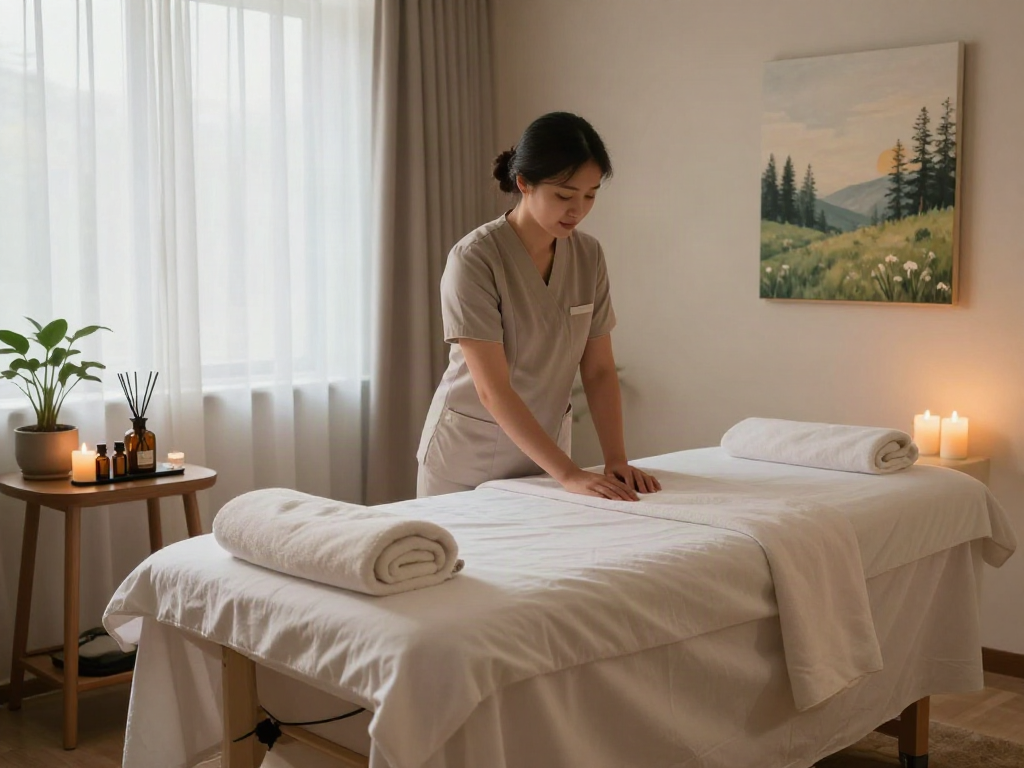 Relaxing 김포출장안마 therapy room with soothing ambiance, essential oils, and light.