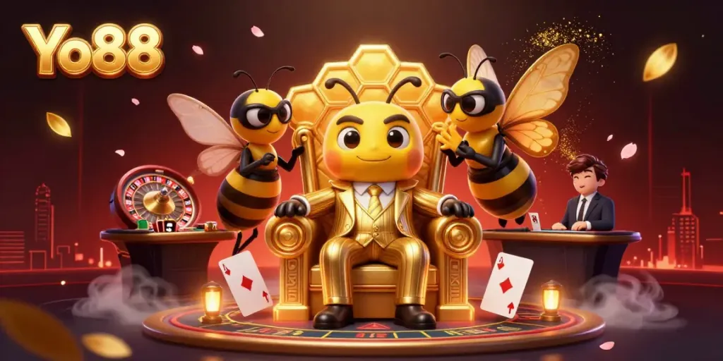 Experience the excitement at Yo88 with its vibrant and dynamic live casino scene featuring colorful game elements.