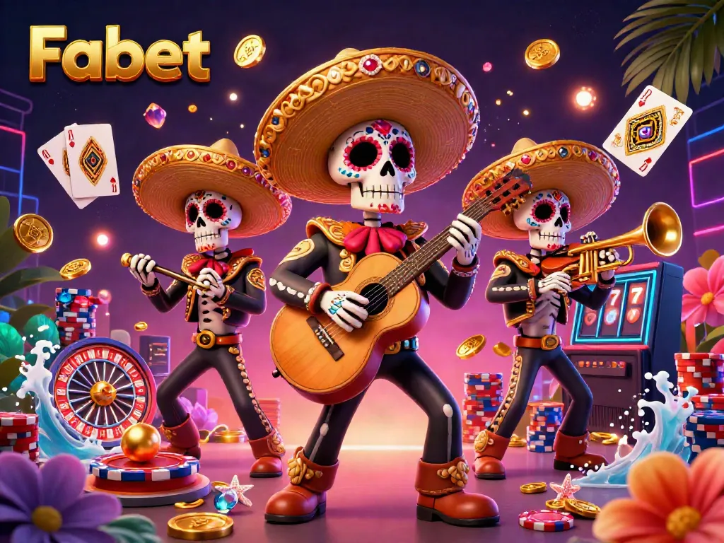 Experience Fabet's vibrant online gaming atmosphere with a mariachi band and dynamic casino elements.