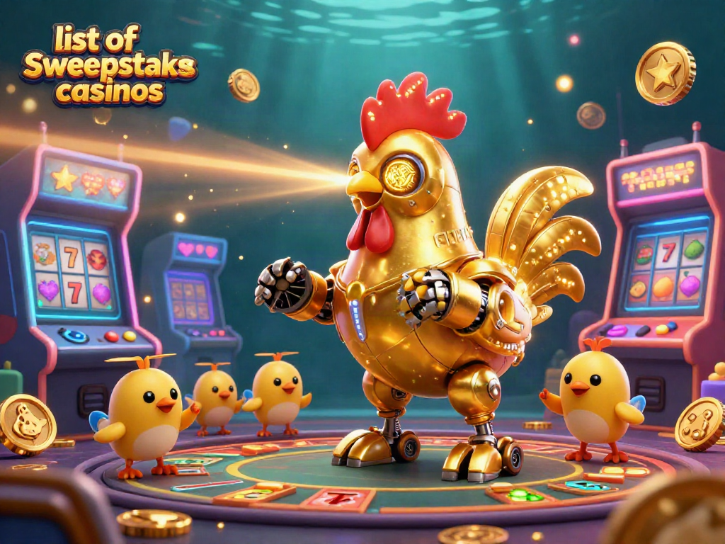 Engage with the exciting list of sweepstakes casinos in this vibrant 3D casino scene.