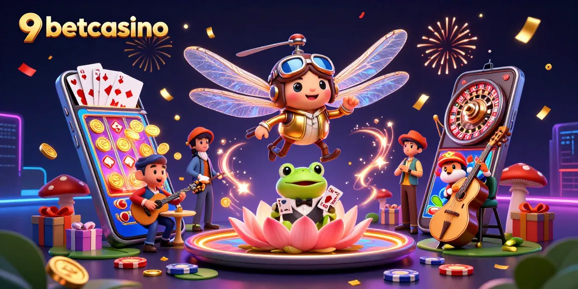Experience the thrilling excitement of 9betcasino with vibrant gaming elements and whimsical characters in 3D.