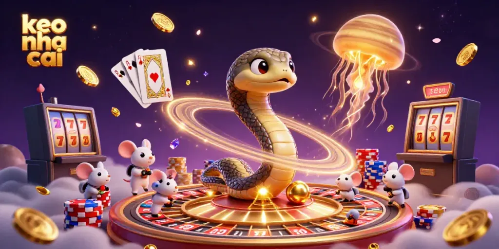Experience the thrill of keo nha cai as mice place bets in a cosmic casino with vibrant visuals.