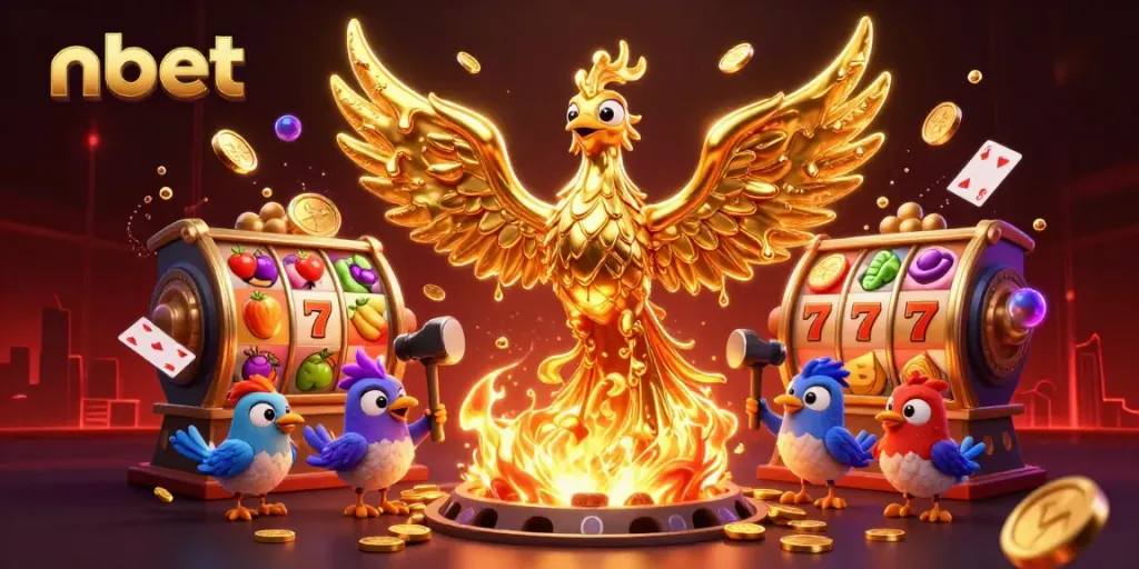 Experience exhilarating wins with nbet's golden phoenix emerging from casino riches.
