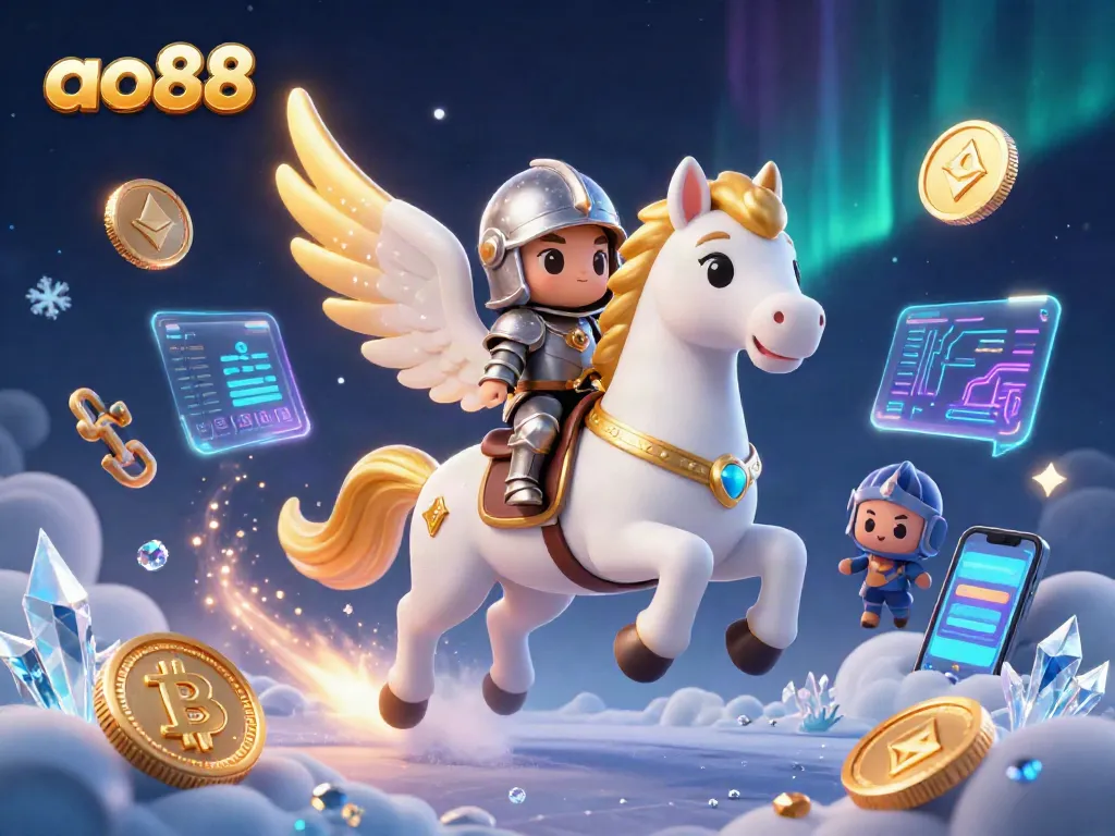 Experience winning strategies at ao88 with 3D gaming action featuring crypto elements and vibrant casino decorations.