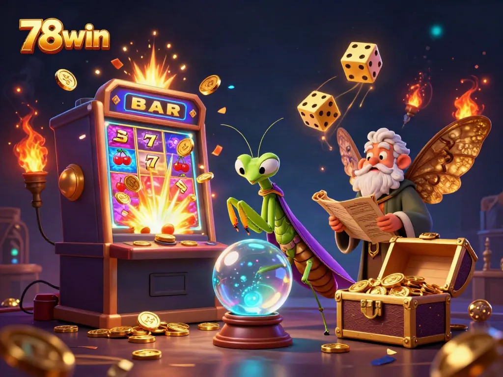 Engage with 78win's thrilling slot machine adventure featuring colorful coins and dynamic casino elements.