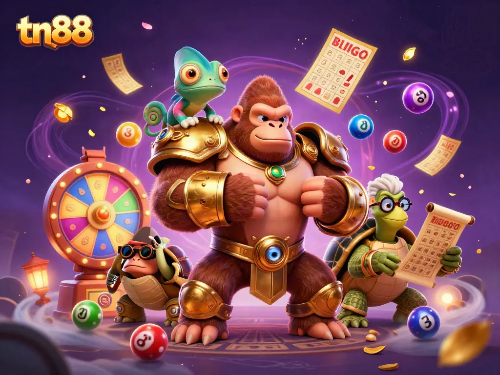 Engage with tn88's thrilling gameplay featuring dynamic lottery elements in a vibrant casino scene