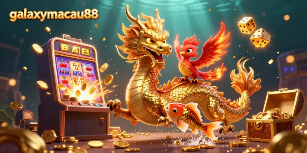 Engage with the vibrant galaxymacau88 casino world featuring a fierce golden dragon and rich gaming elements.