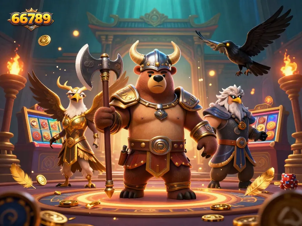 Engage in exciting gaming adventures at 66789 with a dynamic 3D cartoon illustration featuring casino elements and vibrant characters.