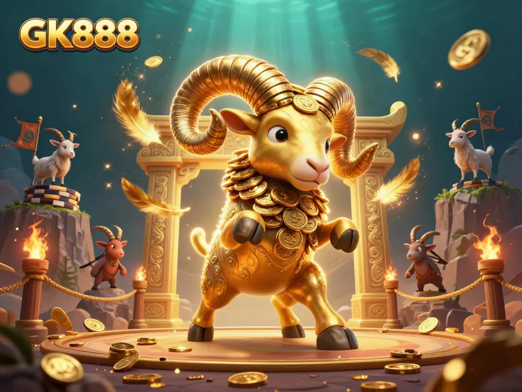 GK888 highlights thrilling casino action with golden ram charging in a dynamic gambling scene