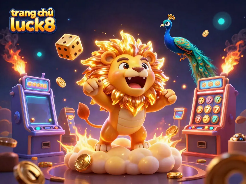 Experience thrill at trang chủ luck8 with an ultra-detailed 3D illustration showcasing vibrant slot machines and dynamic gaming elements.