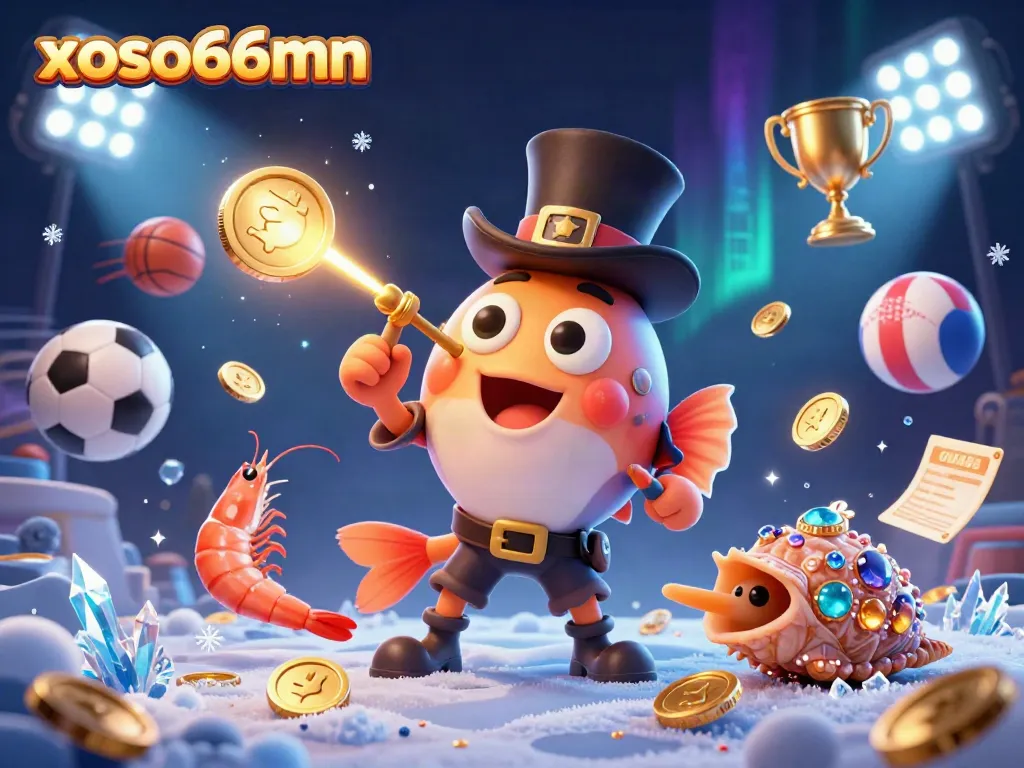 Experience exciting gameplay with xoso66mn featuring a 3D anglerfish character, gold coins, and sports elements.