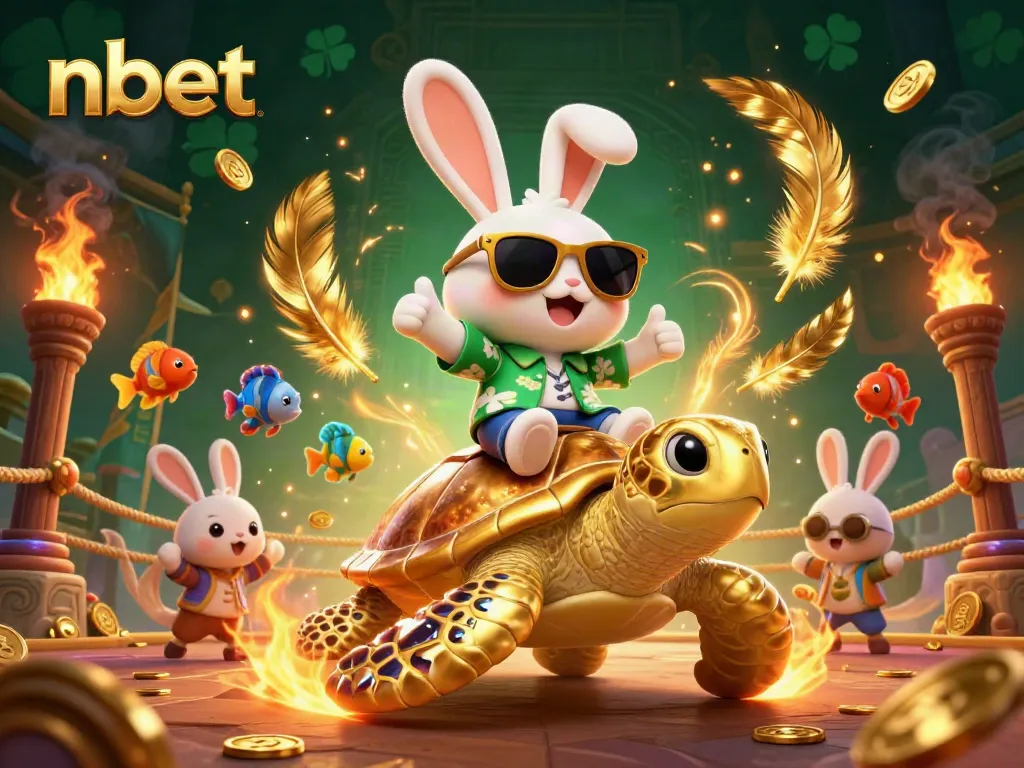 Experience the excitement of nbet with our lucky rabbit and golden turtle in a vibrant casino illustration